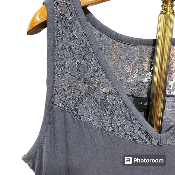 LANE BRYANT ~ Blue Grey Stretchy Midi Length Sleeveless Dress with Lace Detail - Picture 2 of 8